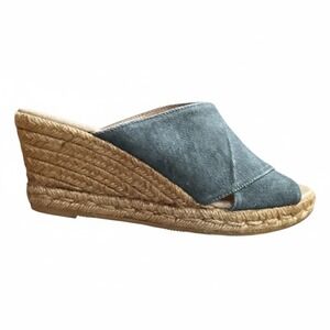 Eric Michael Denim Espadrille Wedge Mules Blue Size 40 US 9 9.5 Boho Coastal